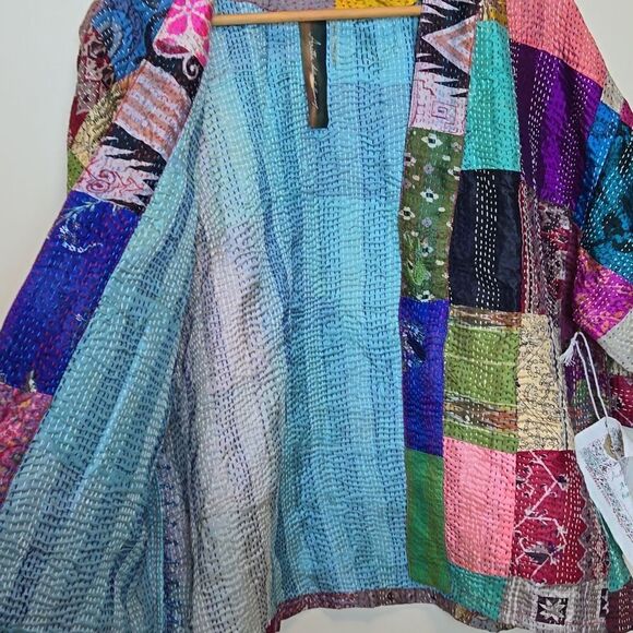 Aratta Silent Journey Patchwork Audrey Silk Kimono Cotragecore Festival Artisan - Picture 11 of 16